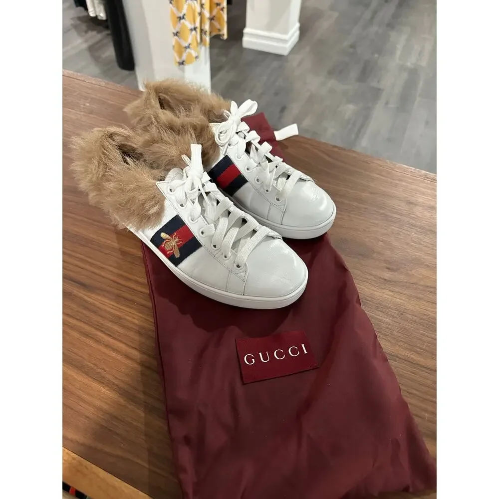 Gucci Ace Sneakers with Genuine Fur Lining Size 38.5 - Picture 2 of 15